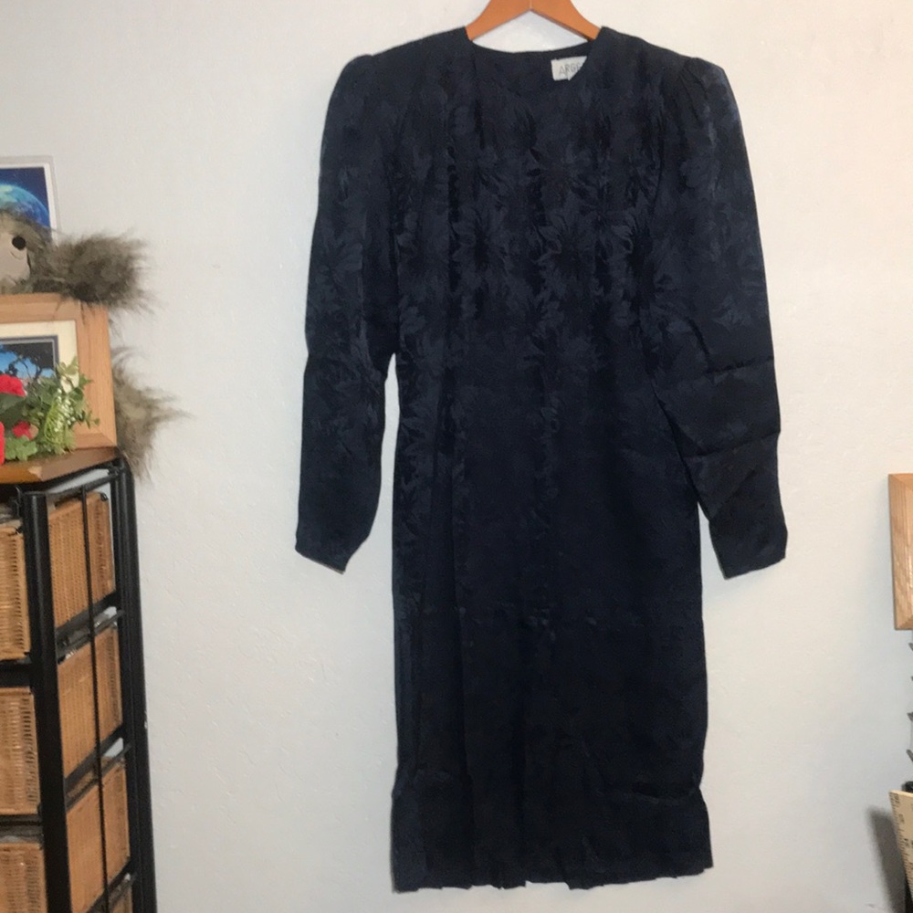ARGENTI Silk Floral Shoulder Pads Dress 6